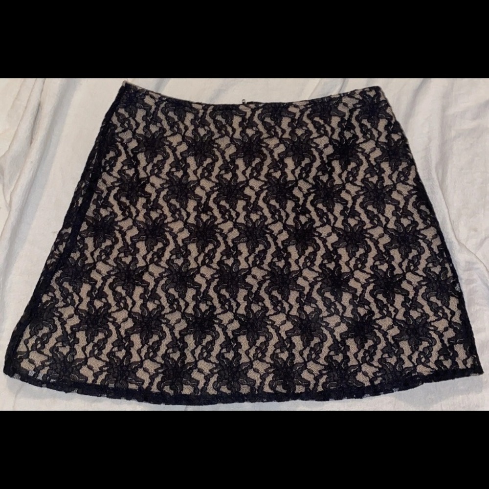 Vintage Jay Jacobs Mini Skirt Black Lace Over Nude Lining Size 9/10